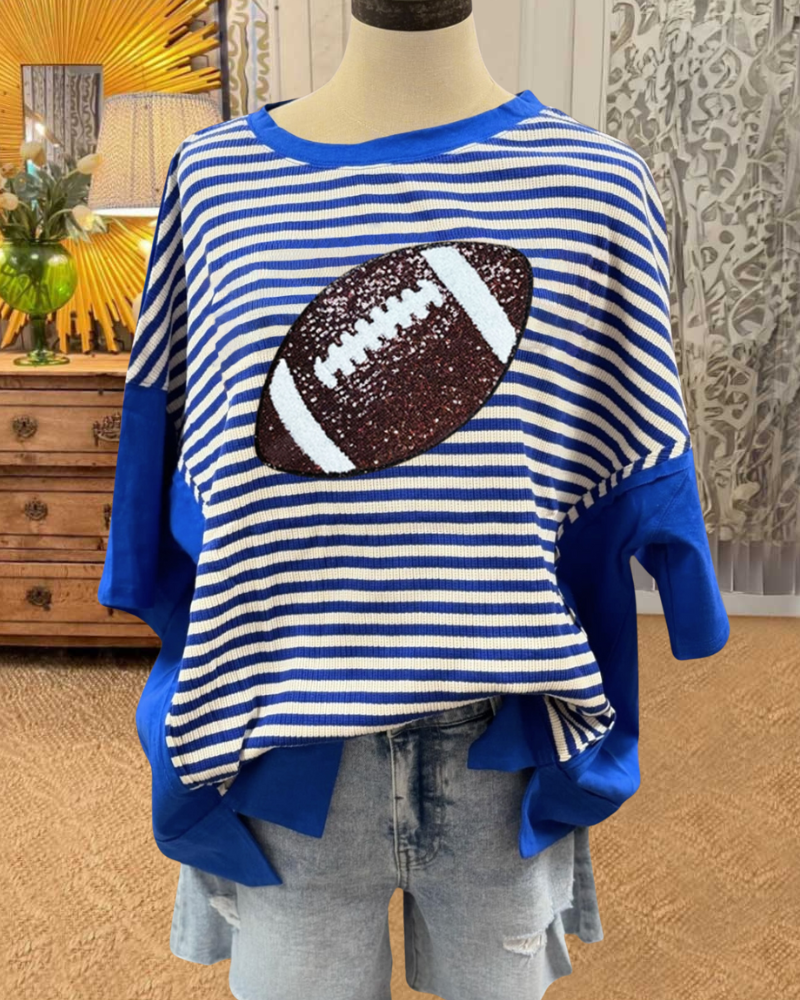 Glittery Football Striped Oversized Tee