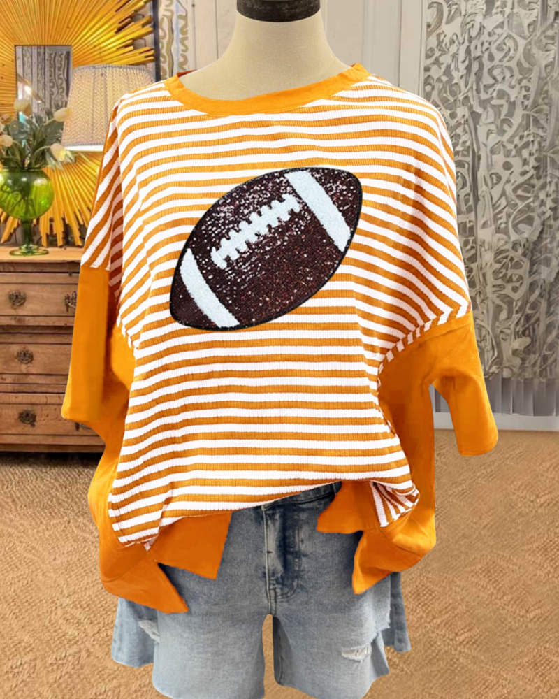 Glittery Football Striped Oversized Tee