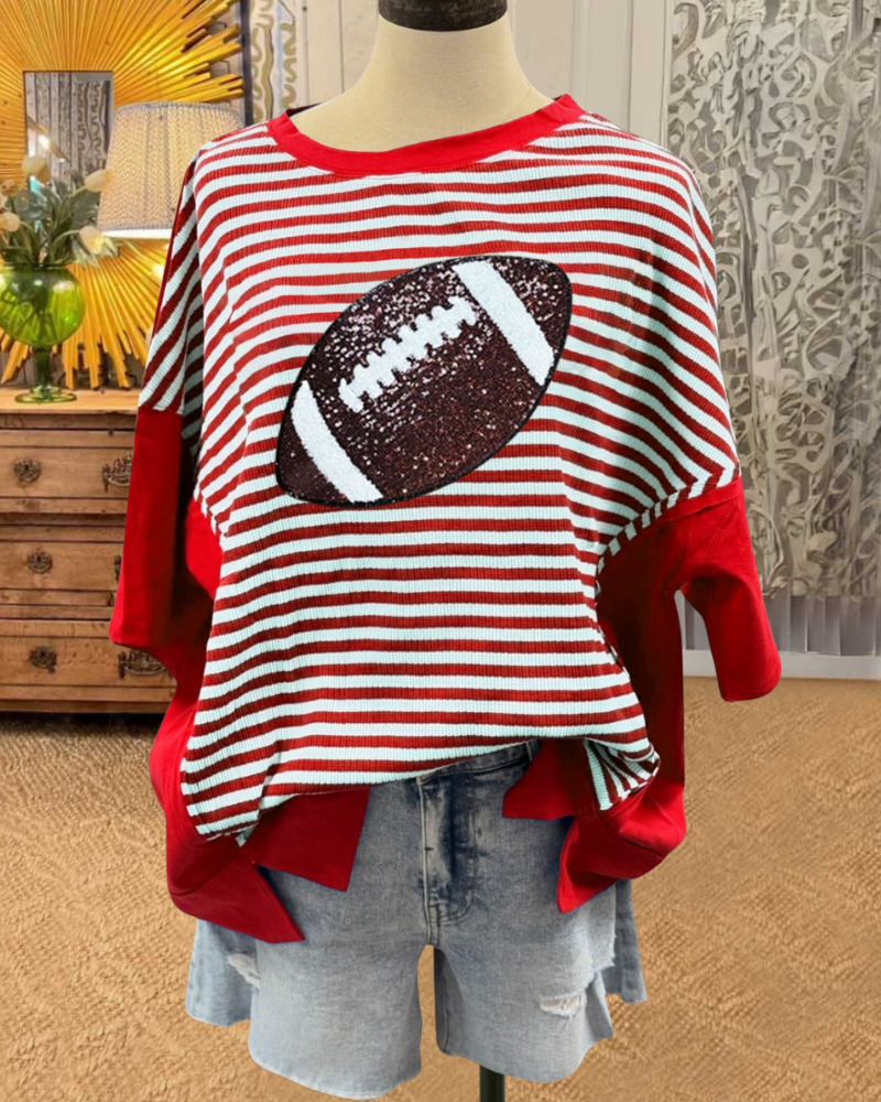 Glittery Football Striped Oversized Tee