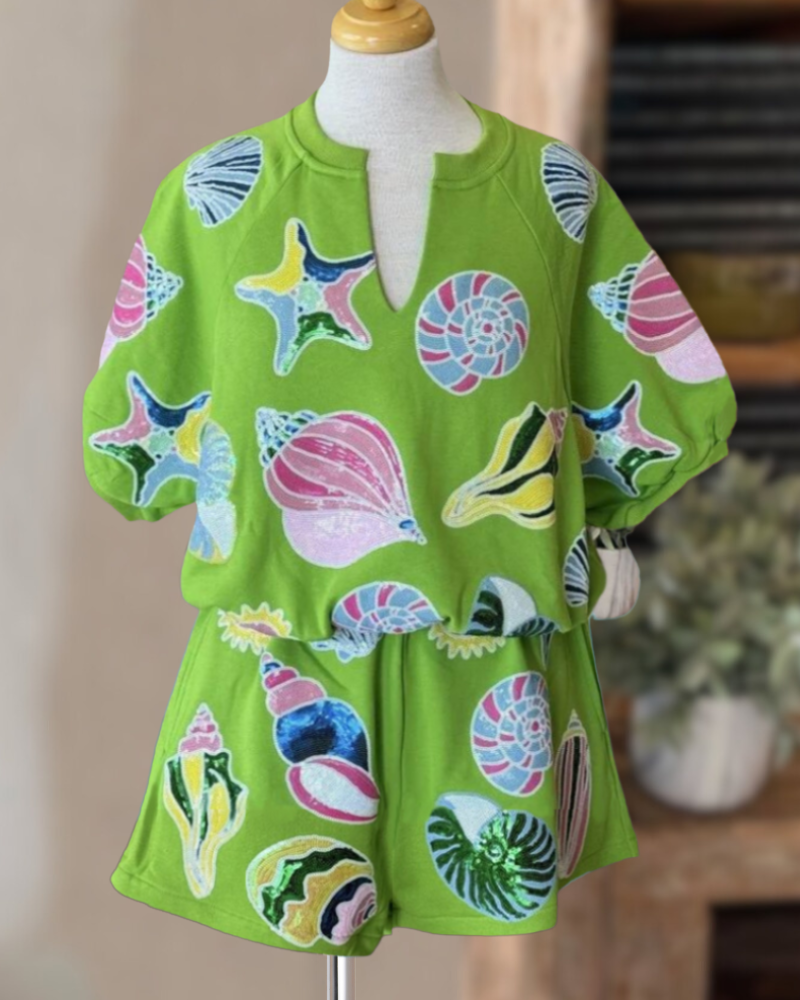 Sequins Shells Bubble Top+Short