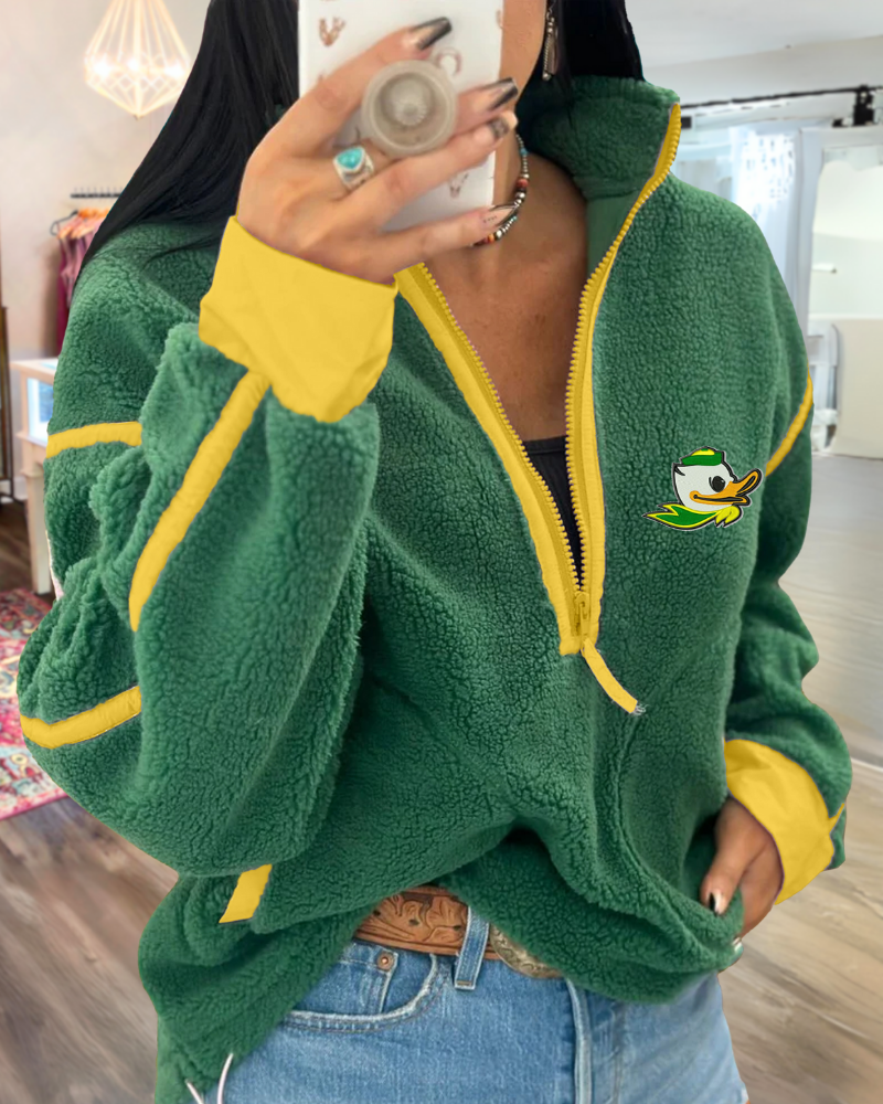 Ducks Embroidery Half Zip Top