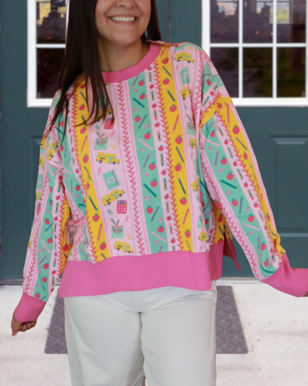 Campus Style Colorful School Supplies Pullover