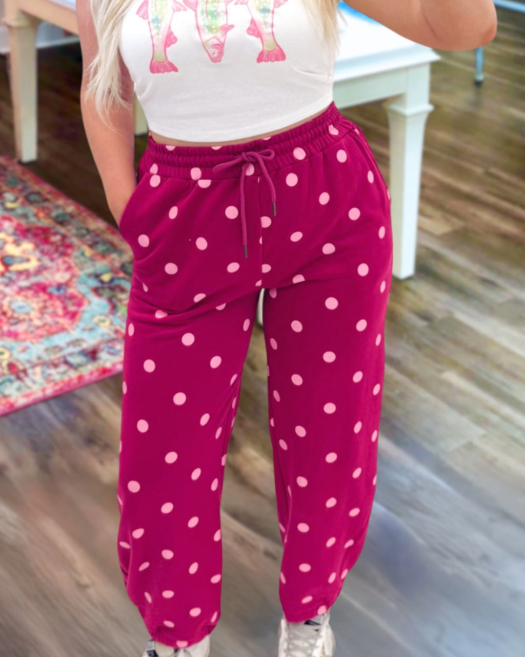 Vibrant Contrast Polka Dot Joggers