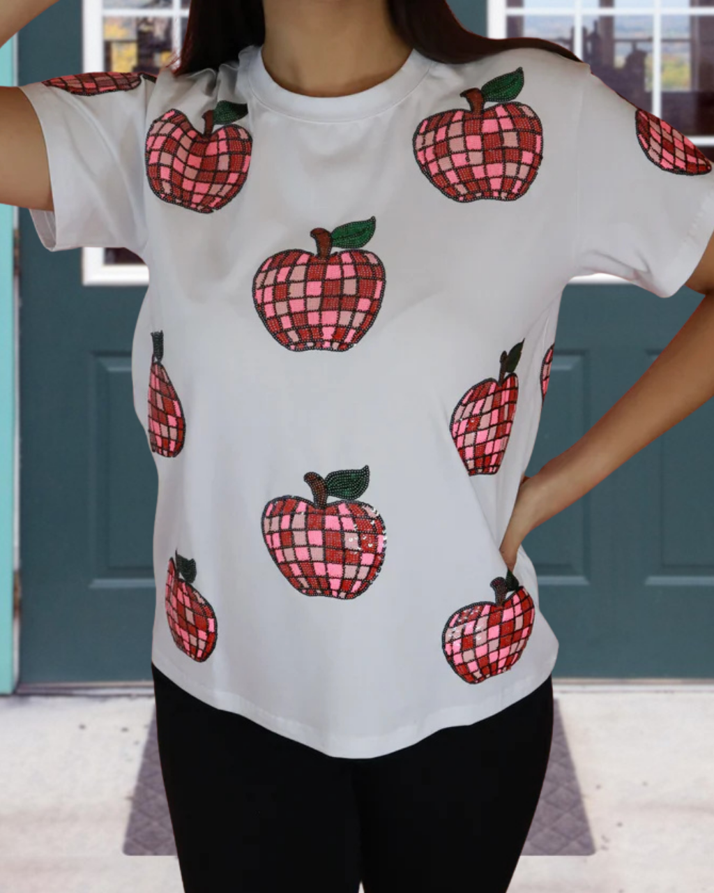 Apple Checkered Sequin T-shirt