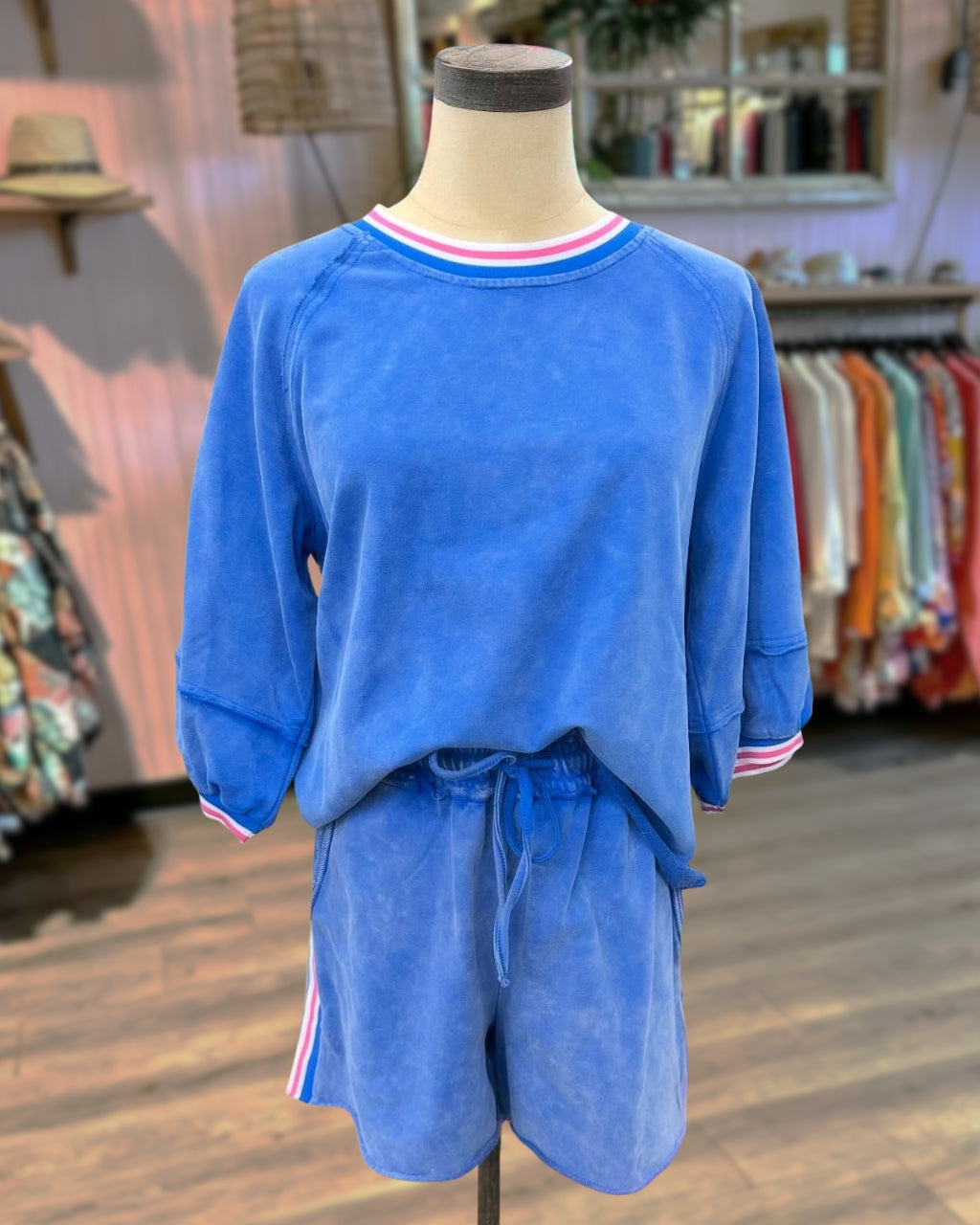 Color-blocked Striped Washed Shorts Set