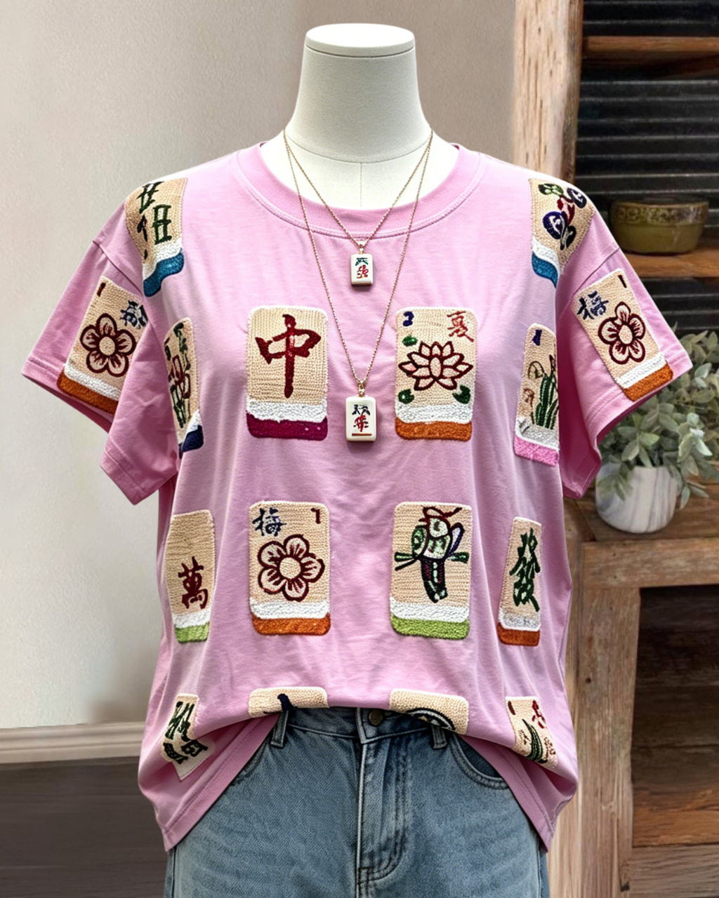 Mahjong Sequined Crewneck T-shirt