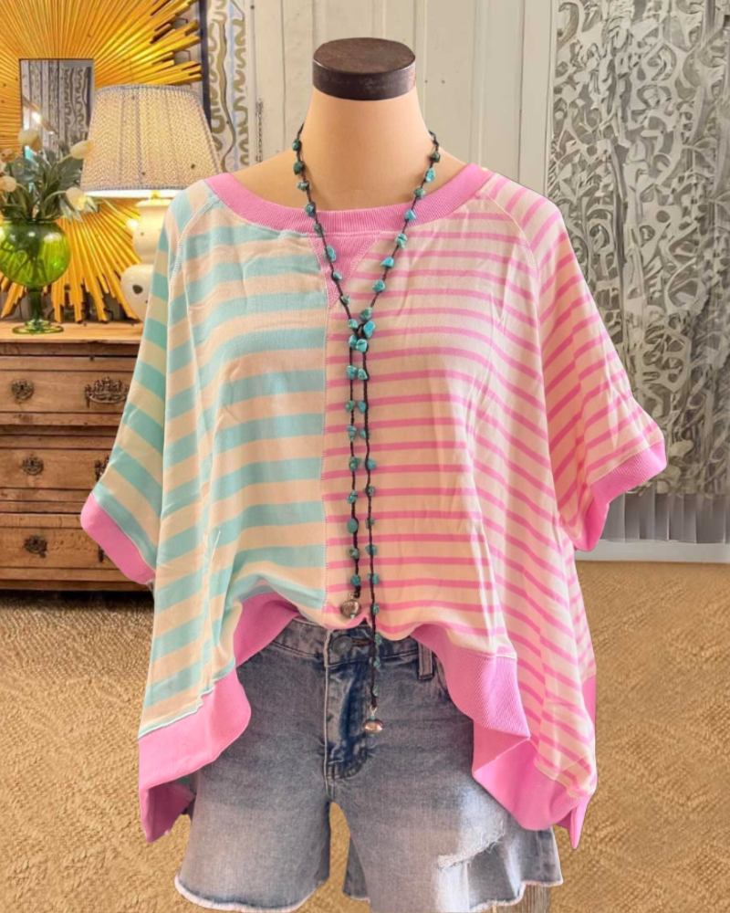 Oversized Colorblock Stripe Top