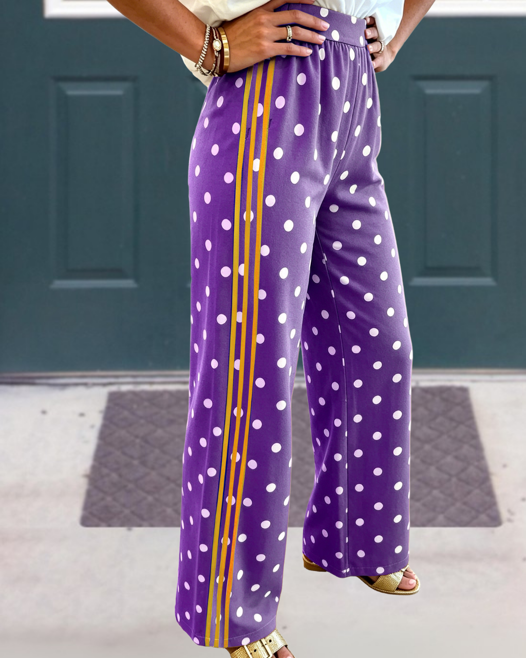 Polka Dot Striped Side Pants