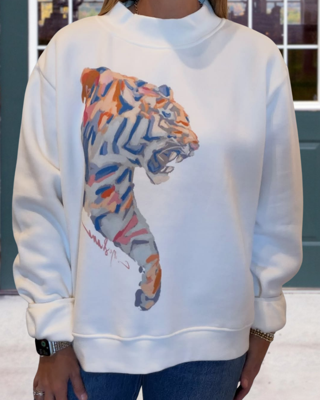 Tiger Print Mock Neck Pullover