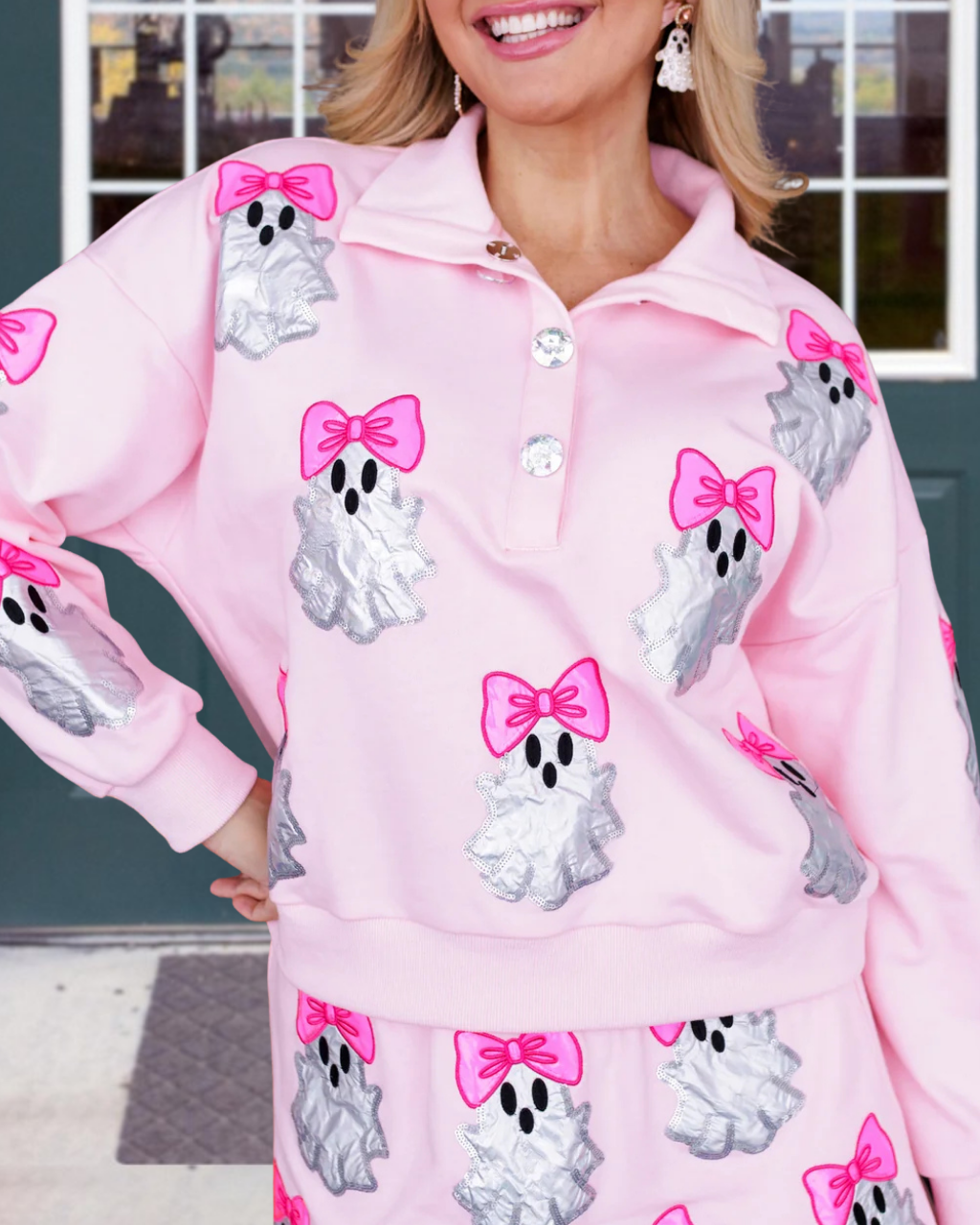 Sequin Bow Ghost Pullover