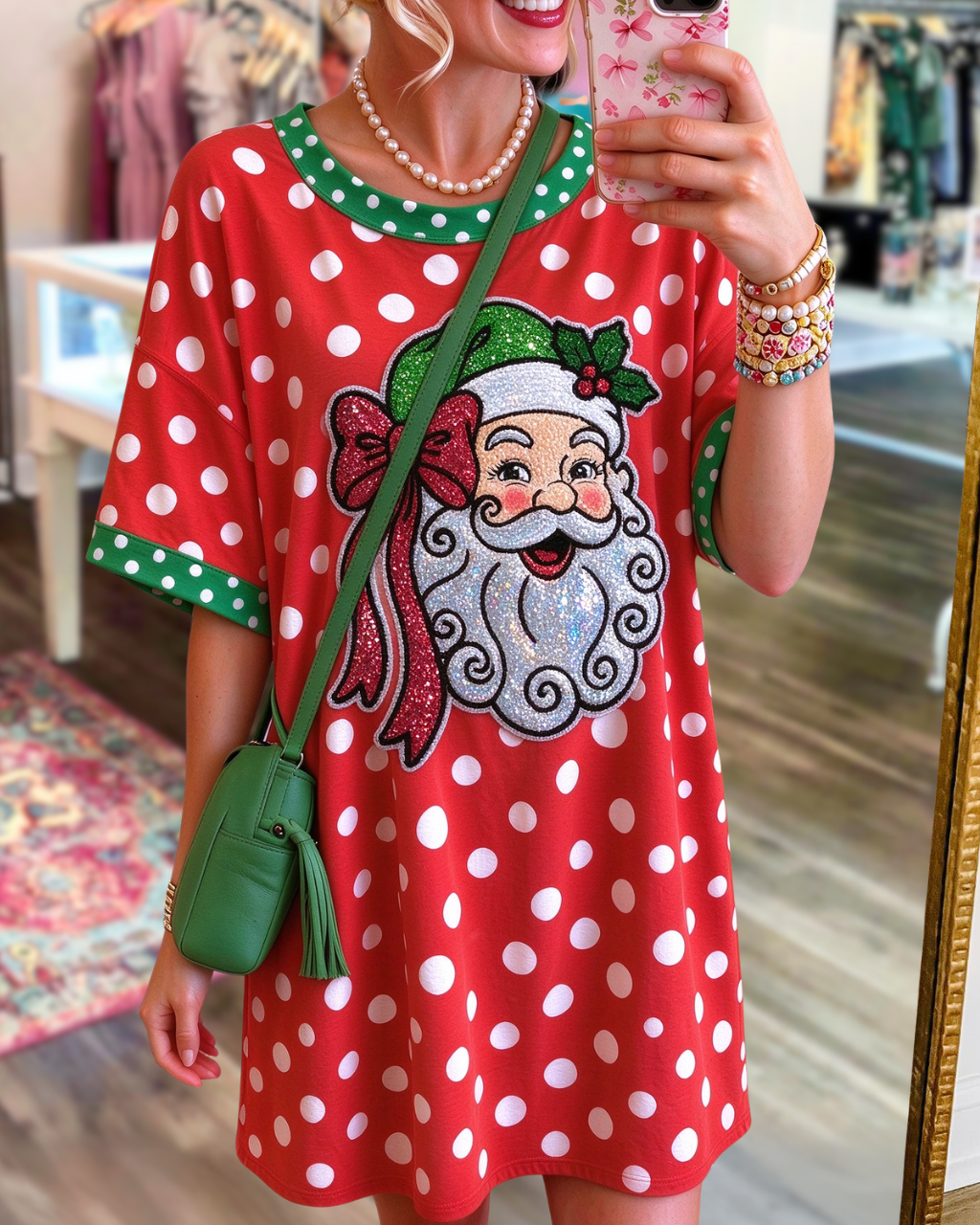 Santa Claus Sequin Polka-Dot Dress