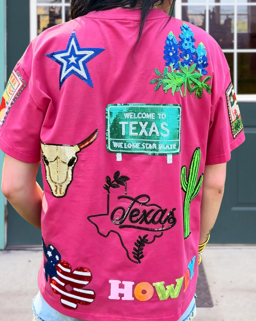 TEXAS Sequined Crewneck T-Shirt