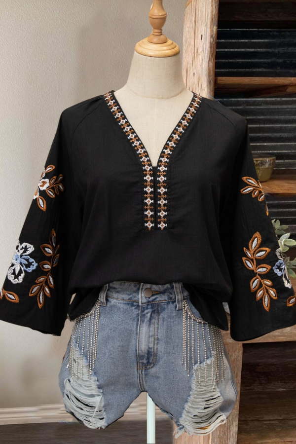 Boho Floral Embroidered Top