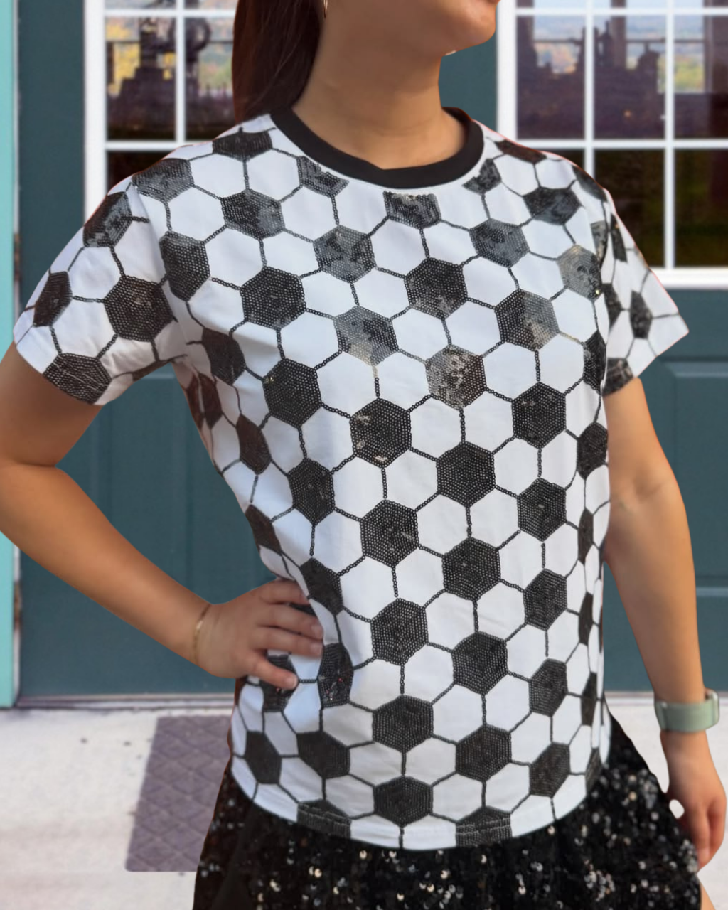 Football Pattern Sequined Tee
