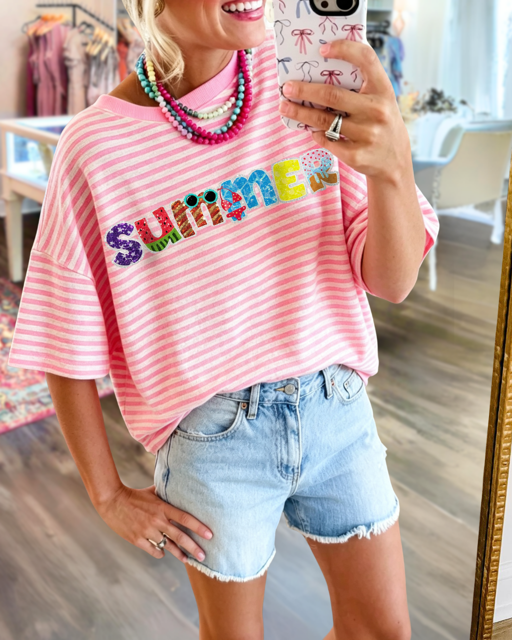 SUMMER Print Striped Tee