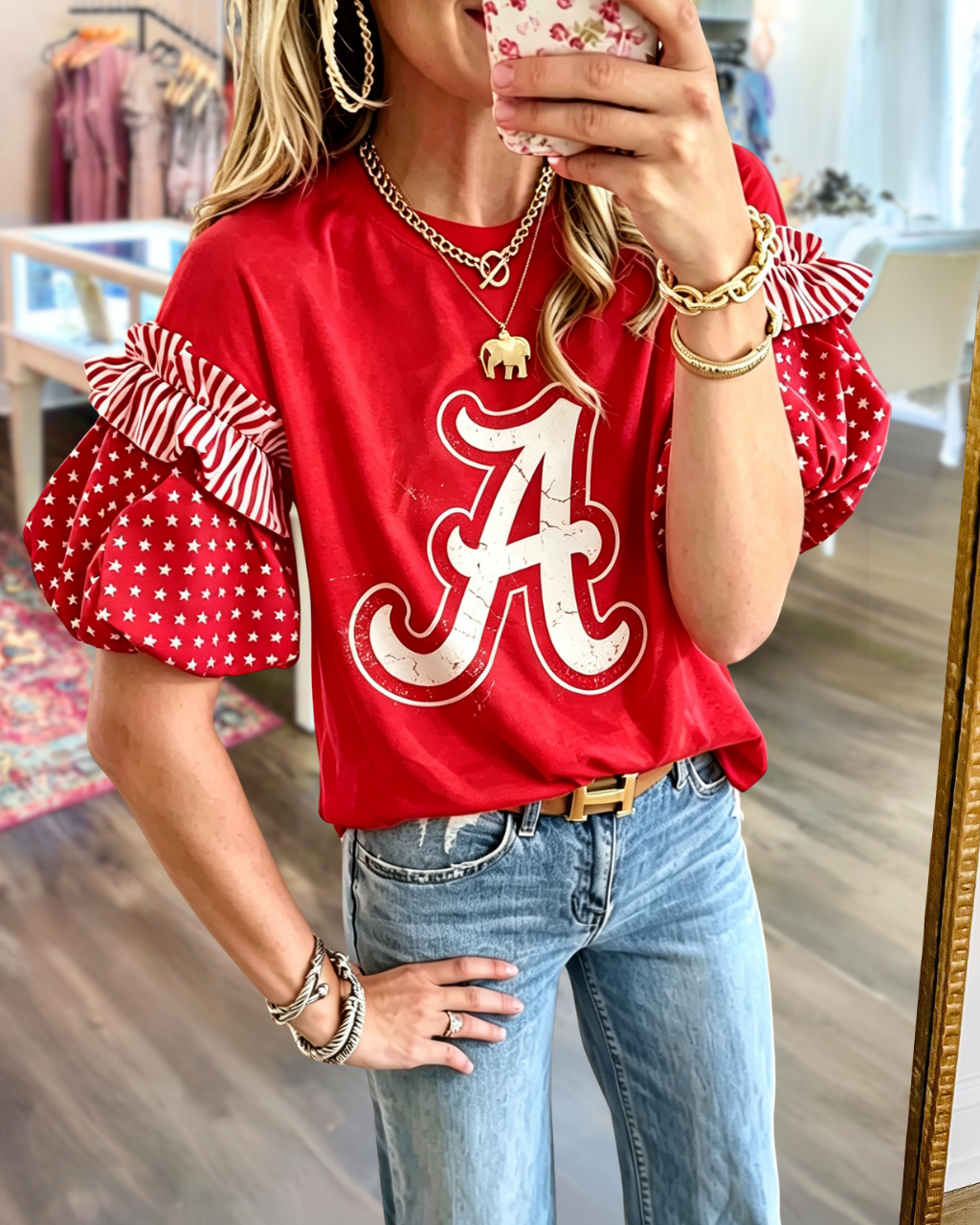 Star-print Puff-sleeve Top