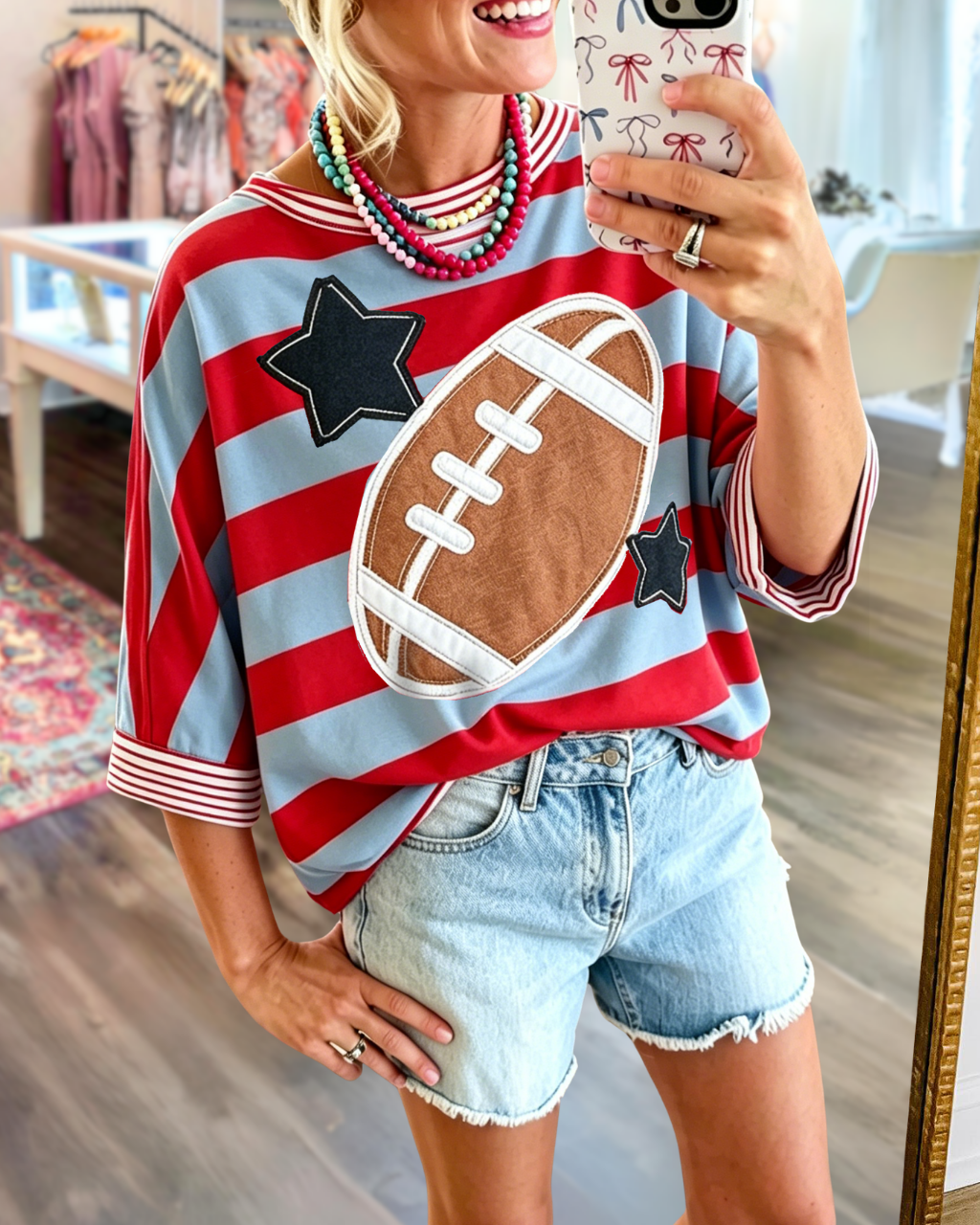 Football Star Embroidered Striped T-shirt