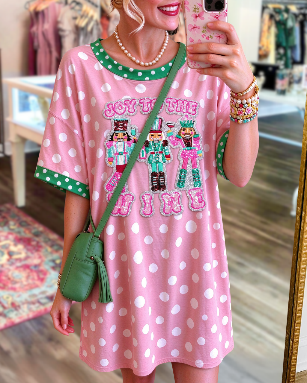 Joy To The Wine Nutcracker Polka-Dot Dress