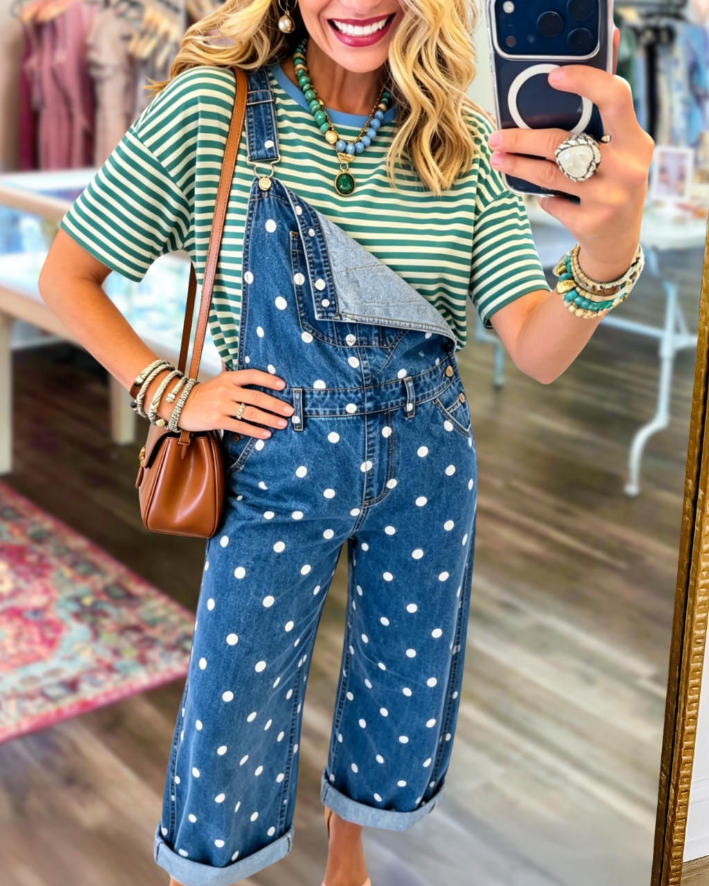 Casual Polka Dot Denim Overalls