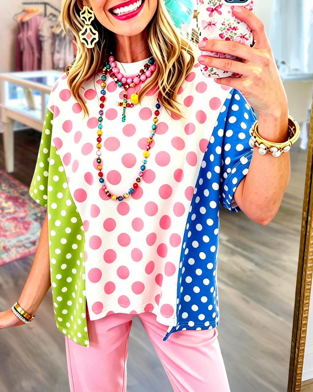 Color-blocked Polka Dot Top