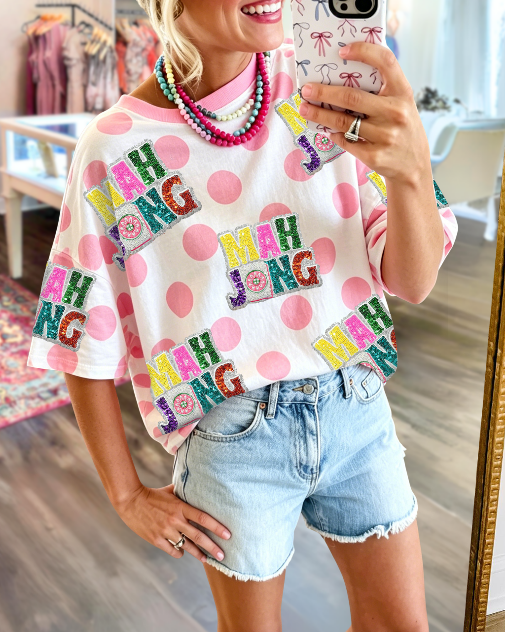 Colorful Mahjong Sequin Polka Dot Tee