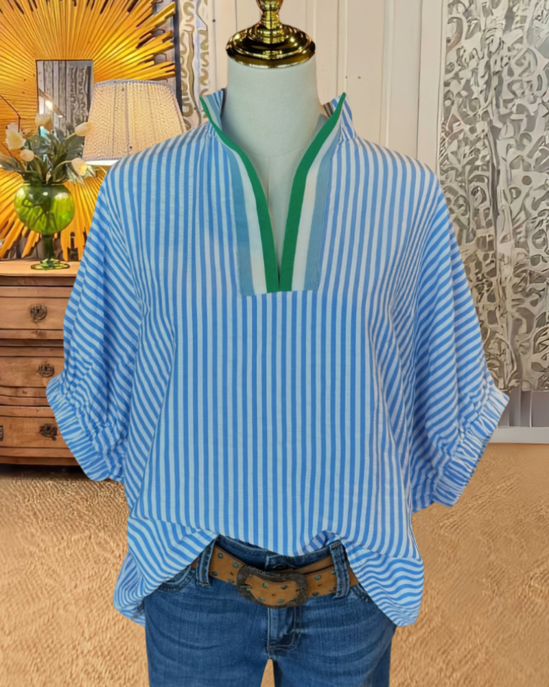 Oversized Striped Half Collar Top