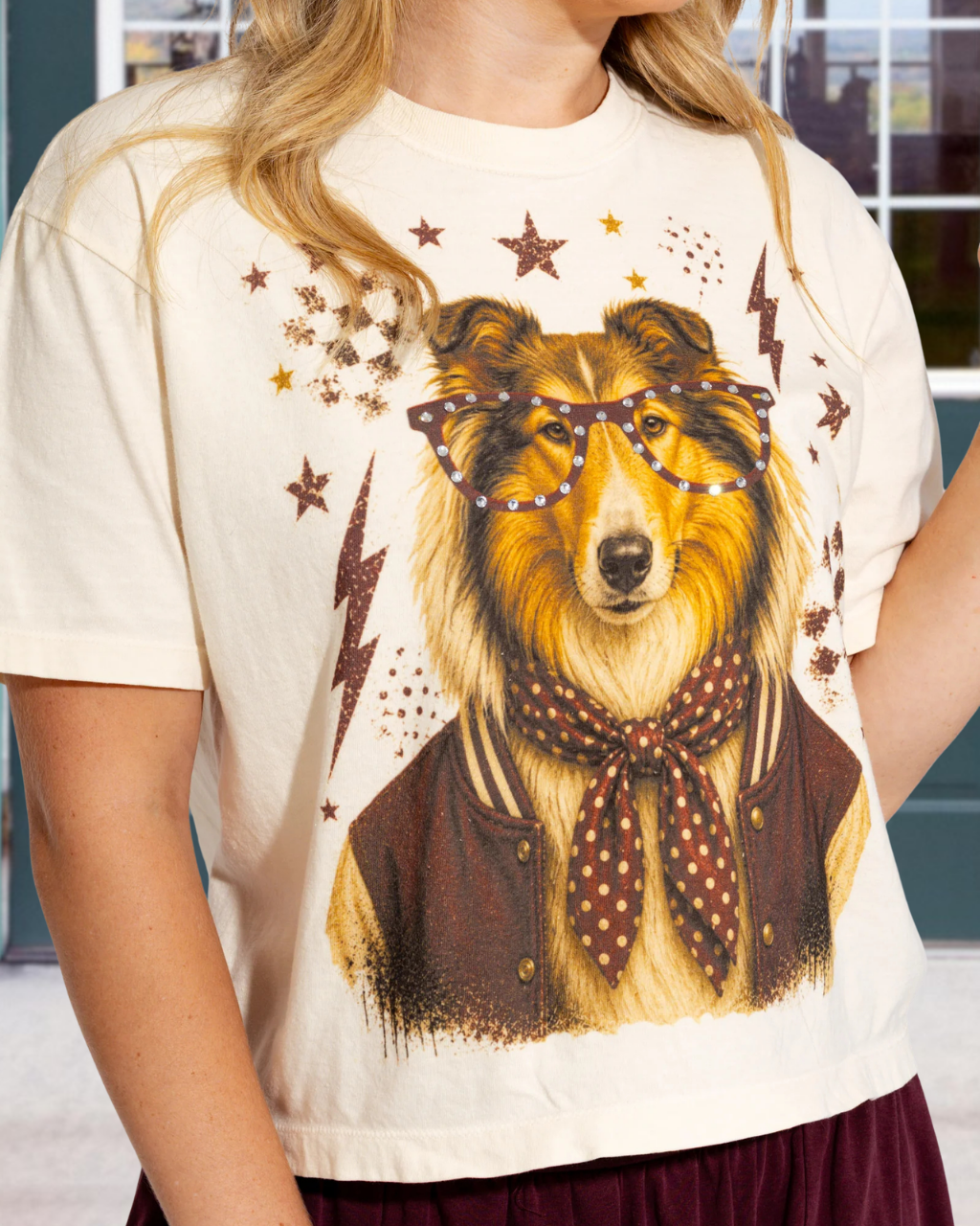 Quirky Sheepdog School Style Printed T-shirt