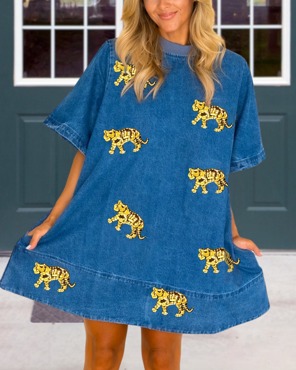 Tiger Sequined Denim Dress