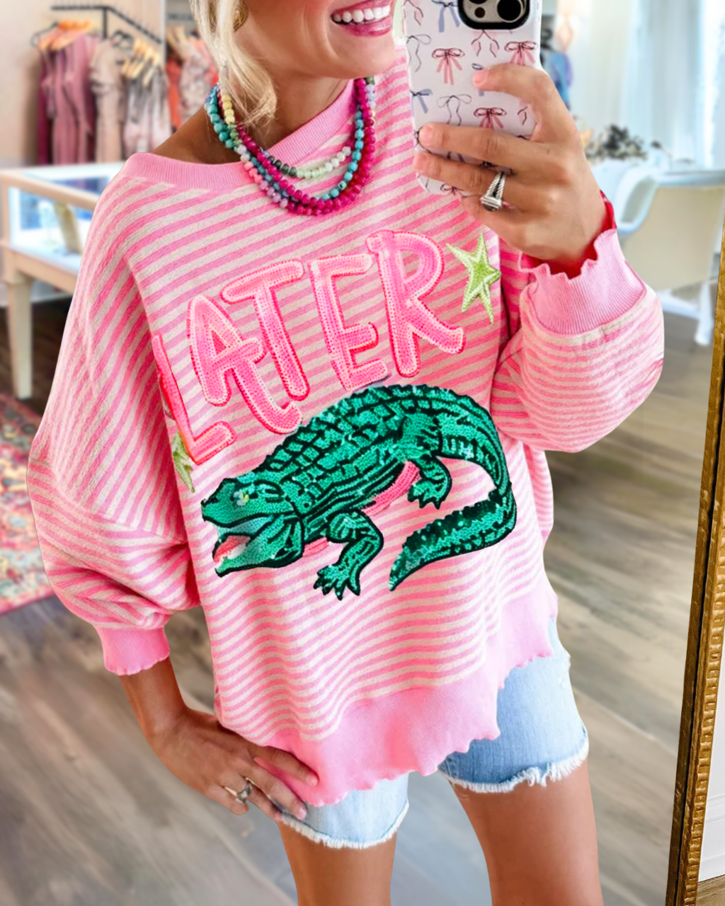 Later Gator Sequined Striped Sweatshirt