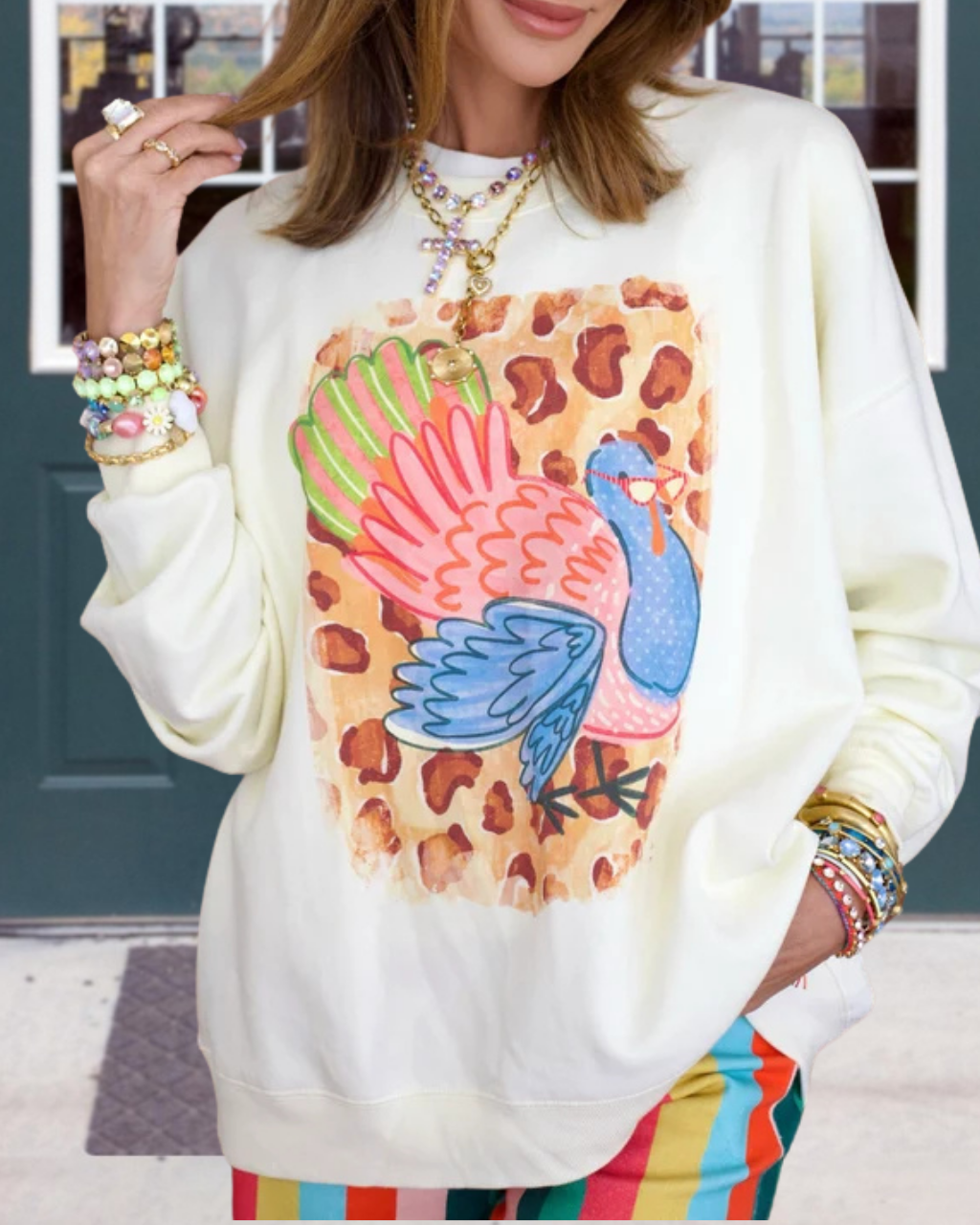 Colorful Turkey Leopard Print Pullover