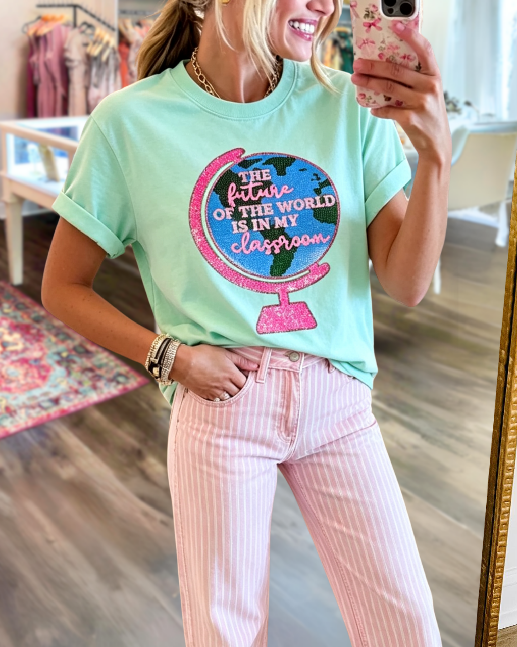 Globe Sequined Crewneck T-shirt
