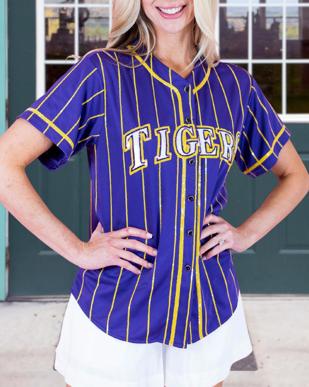 TIGERS Sequined Striped Top