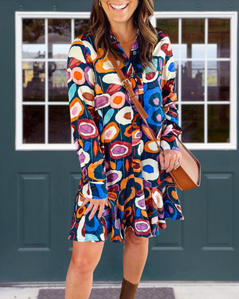 Fall Abstract Patterns Mini Dress