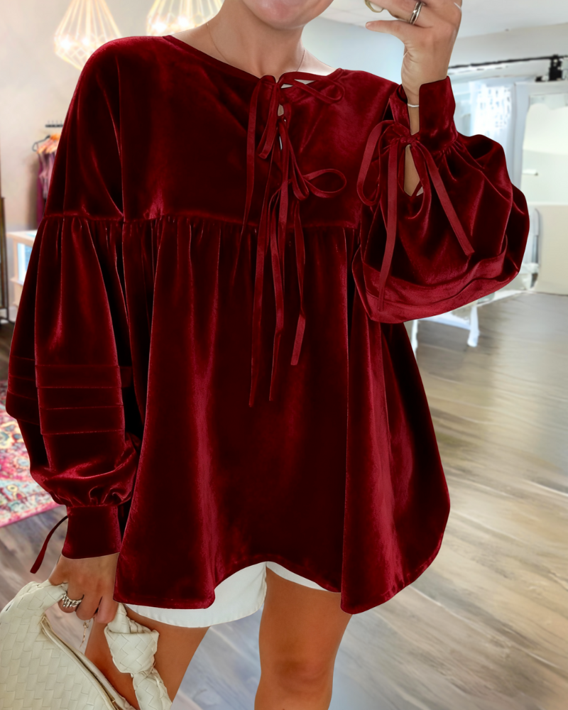 Elegant Lace-up Velvet Top