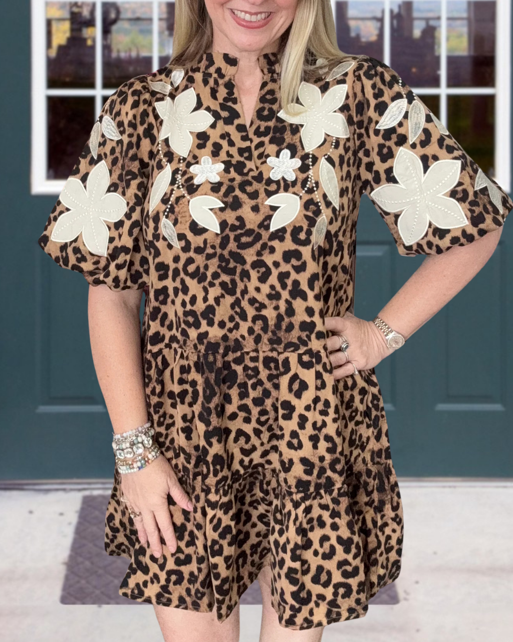 Floral Embroidered Leopard Dress