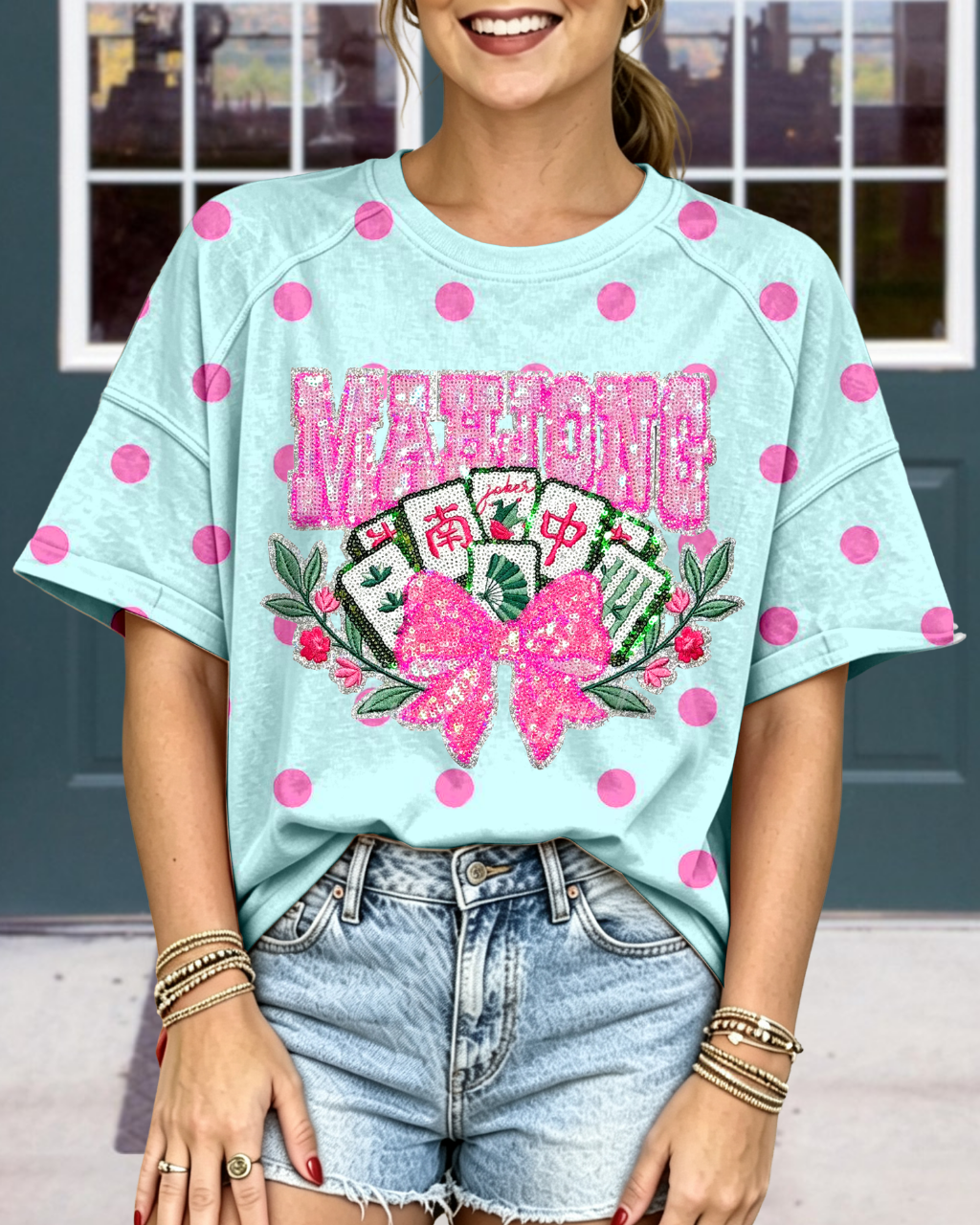 Mahjong-sequin Polka-dot T-shirt