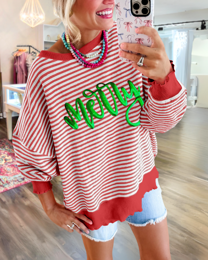 Christmas Merry Striped Wavy Sweatshirt