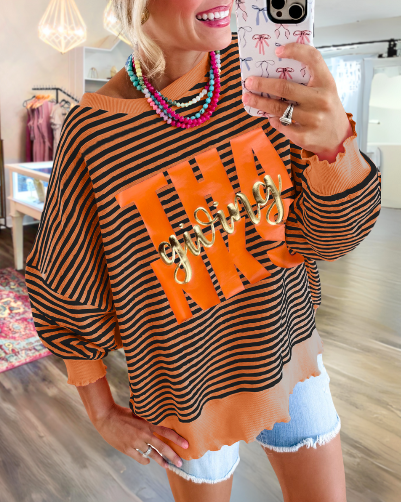 Thanksgiving Striped Crewneck Sweatshirt
