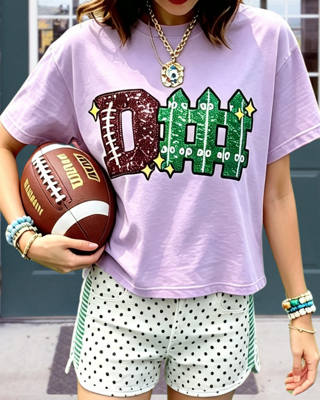 Football-themed Sequin Cropped T-shirt