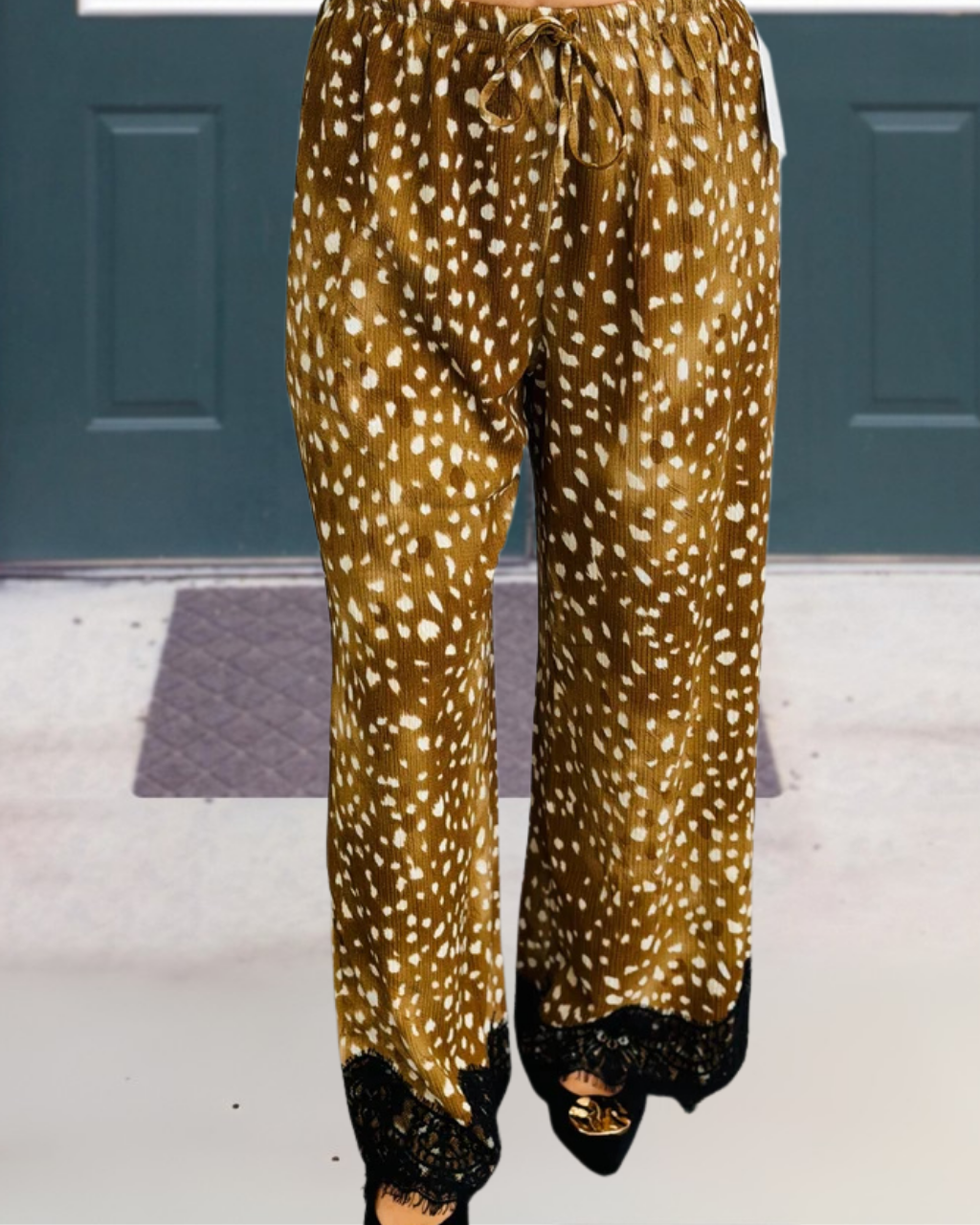 Deer Print Lace Patchwork Pants