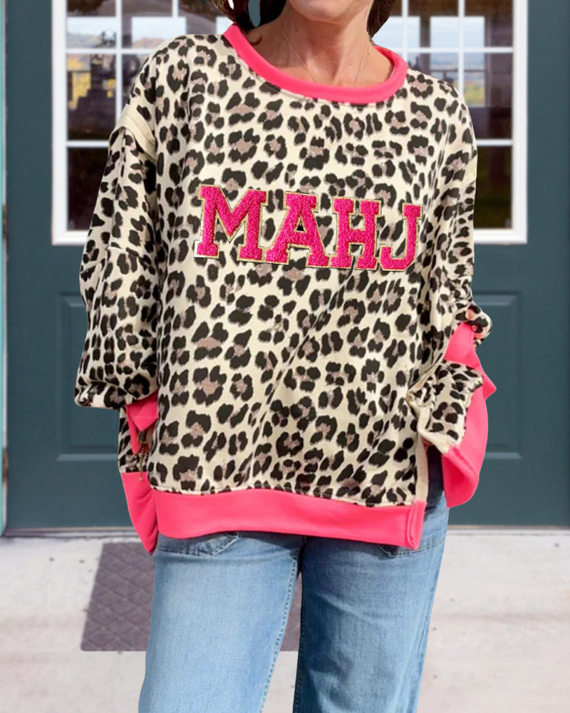 Mahjong Embroidered Leopard Sweatshirt