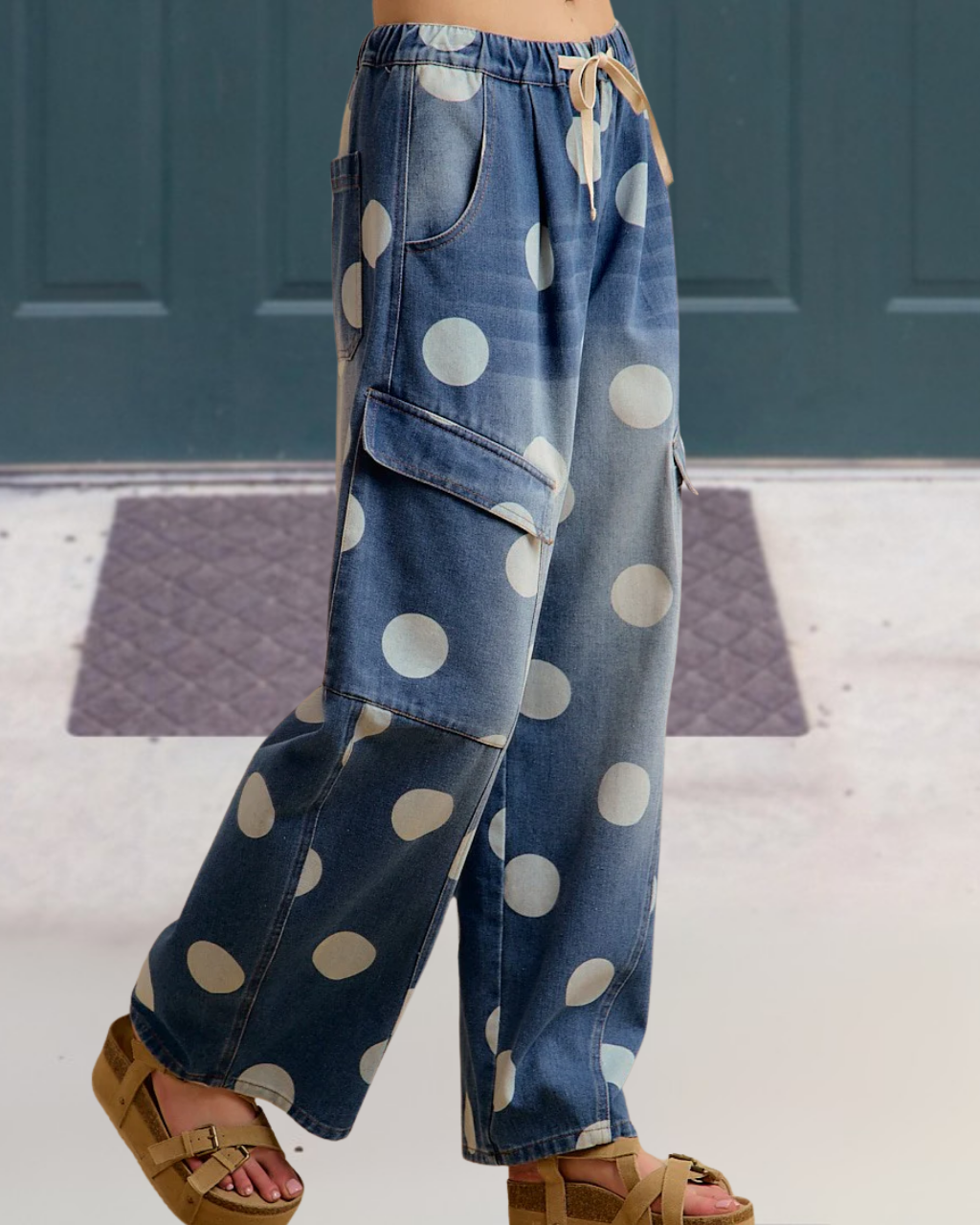 Polka-dot Wide-leg Denim Pants