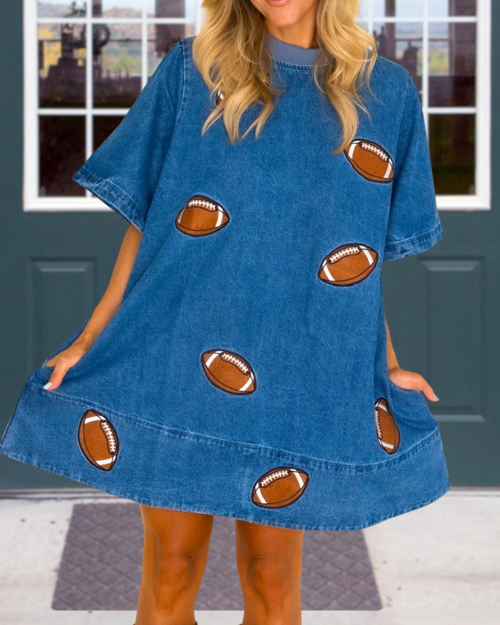Football Print Denim Dress