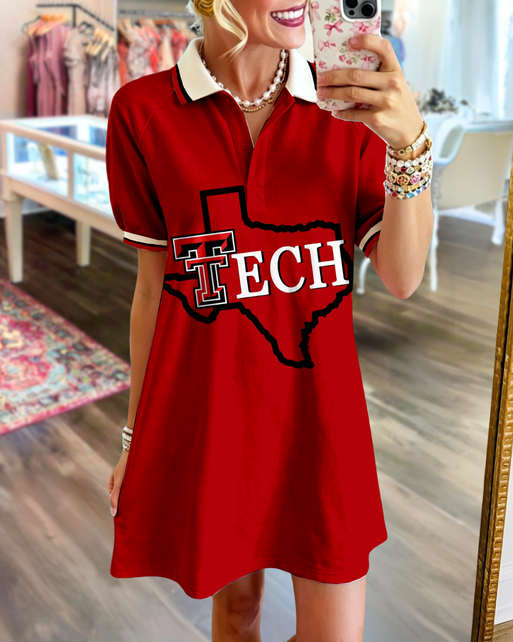 Texas Outline Embroidery Polo Dress