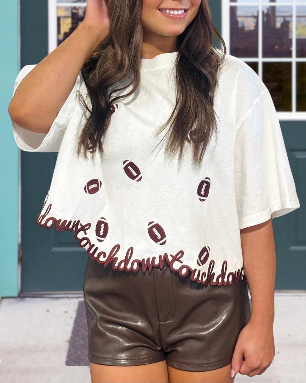 Football Touchdown Embroidered Trim T-Shirt
