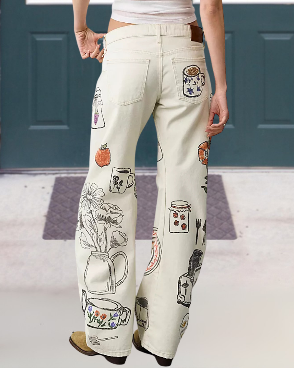 Playful Hand-Drawn Print Pants