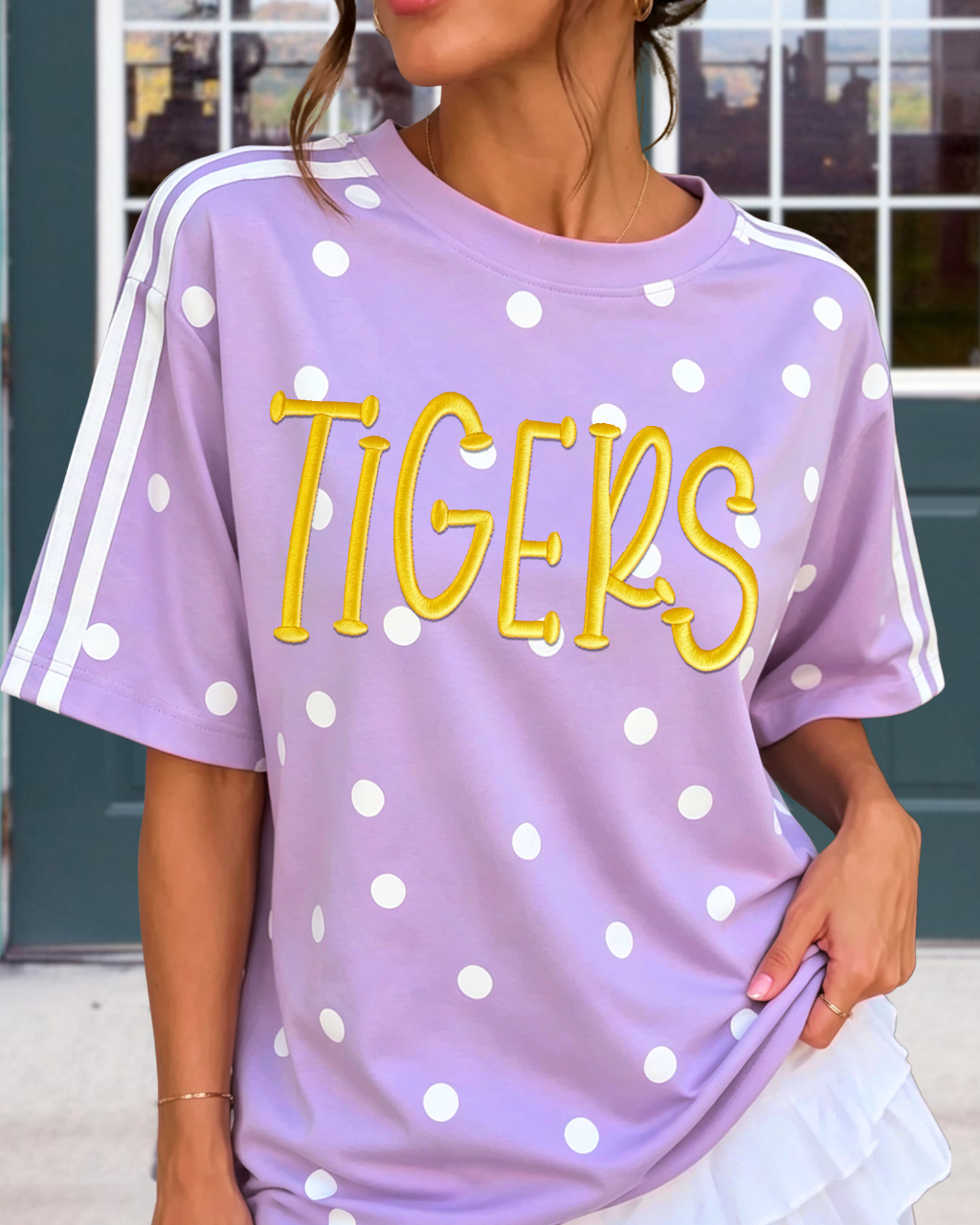 Tigers Embroidered Polka Dot T-shirt