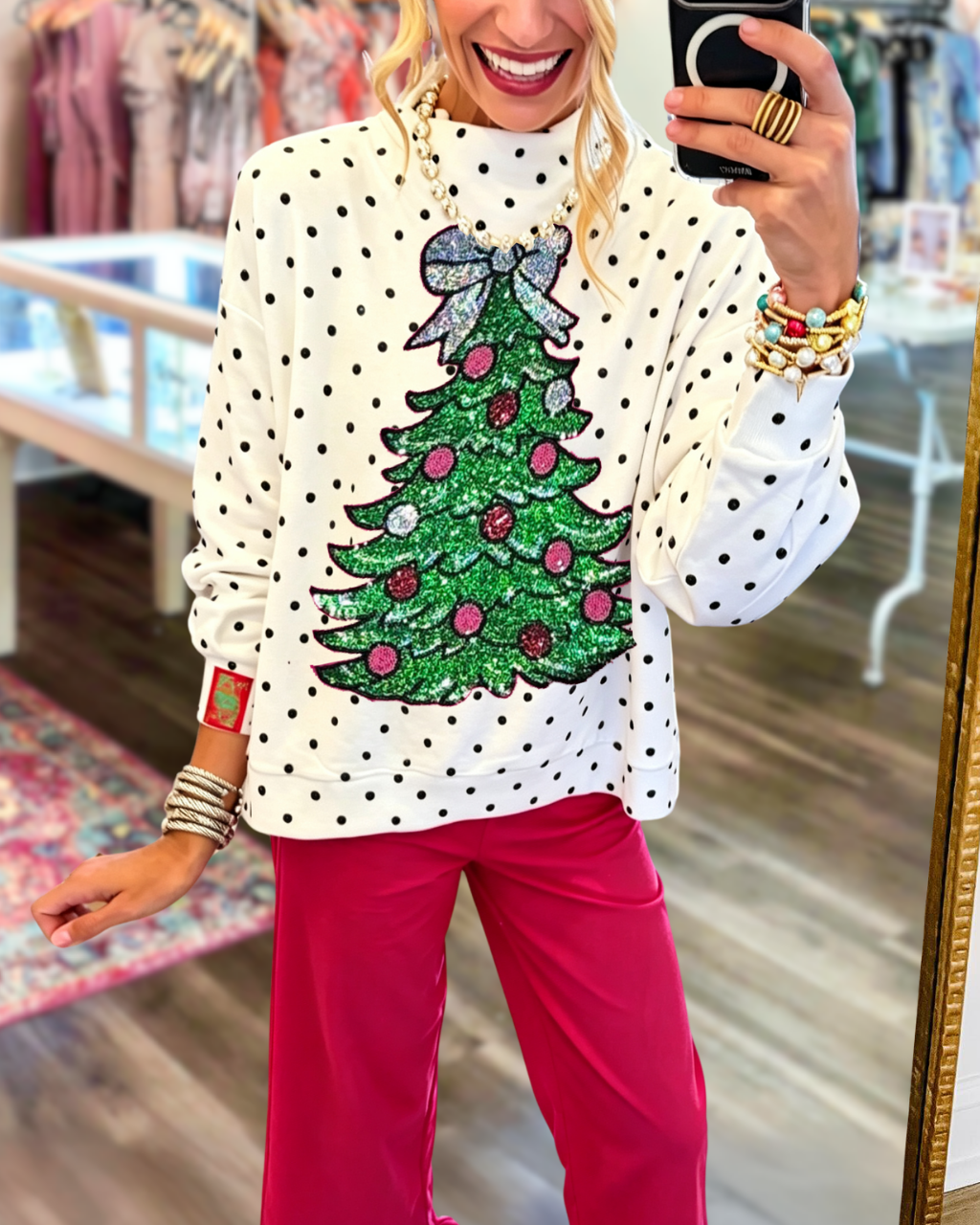 Sequin Christmas Tree Bow Pullover