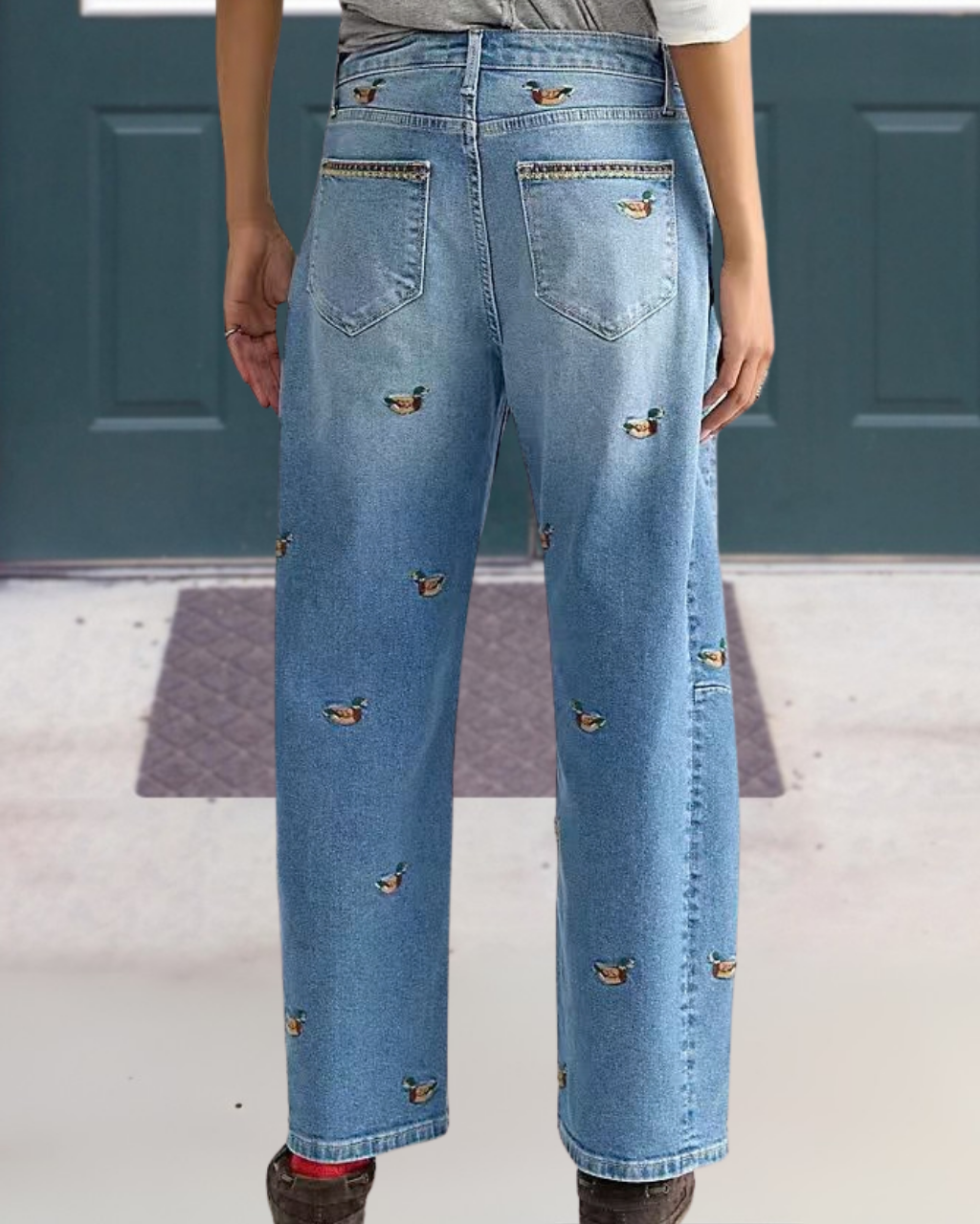 All-Over Mallard Duck Embroidery Jeans