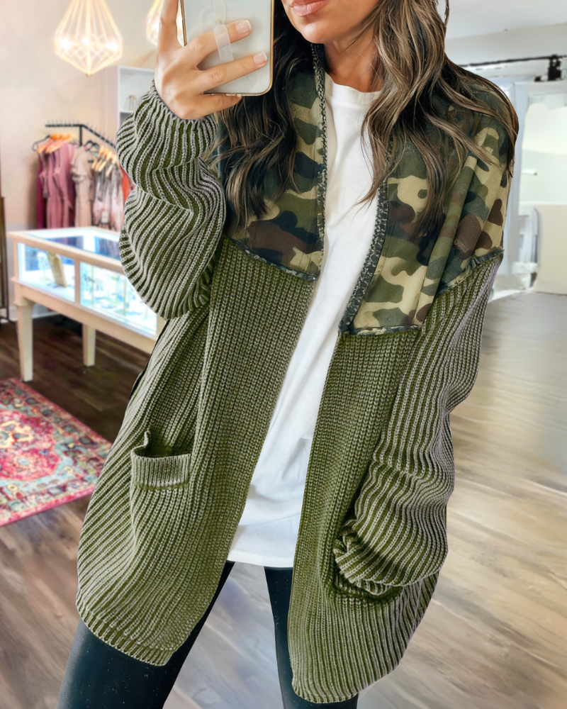 Oversized Camouflage Knit Cardigan